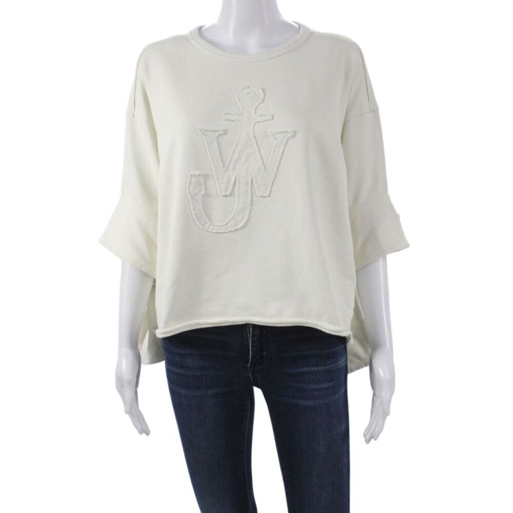 JW Anderson Women Tunic T-Shirt White 100% Cotton Round Neck 3/4 Sleeve Size M